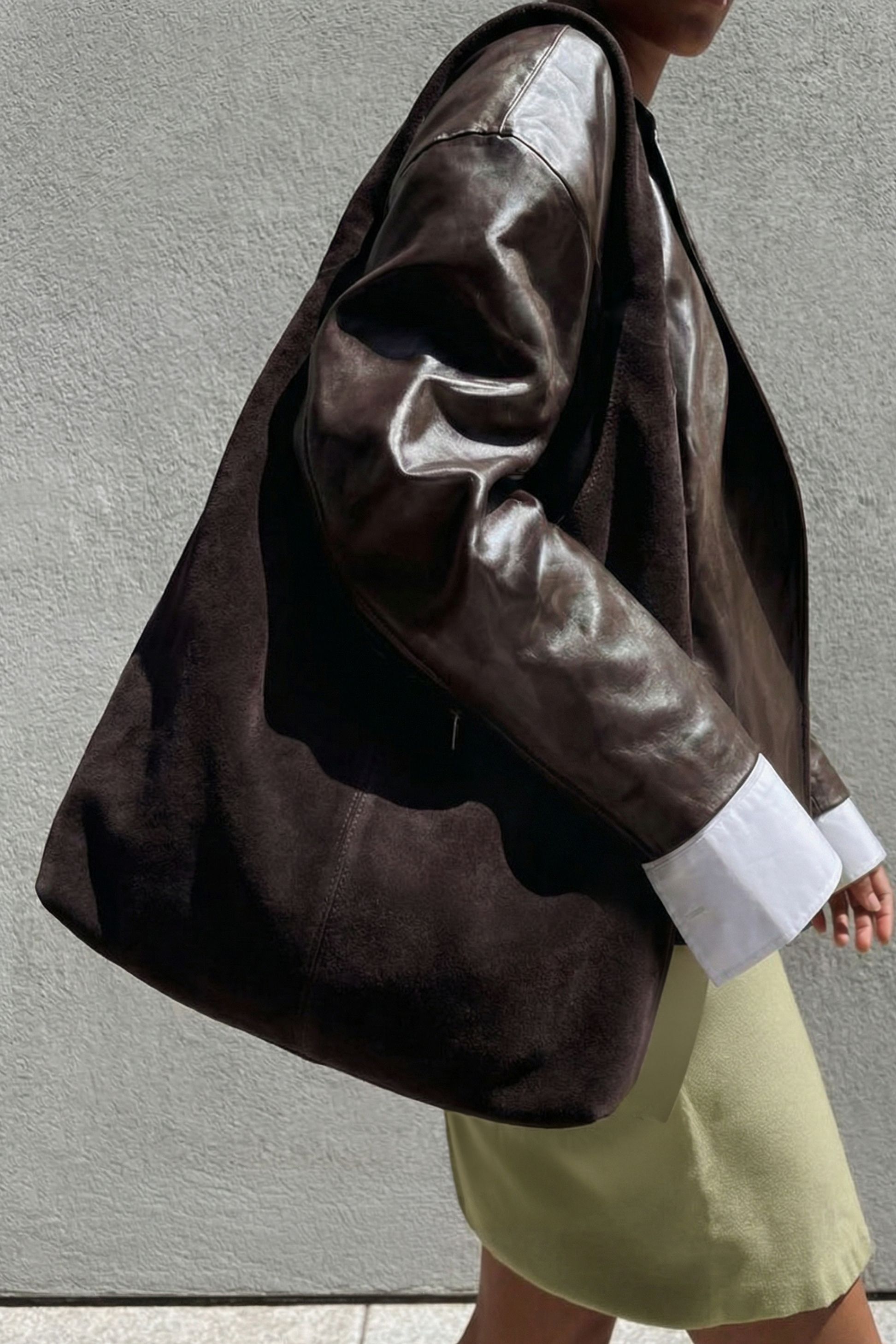 DK Brown Triangle Suede Tote Bag