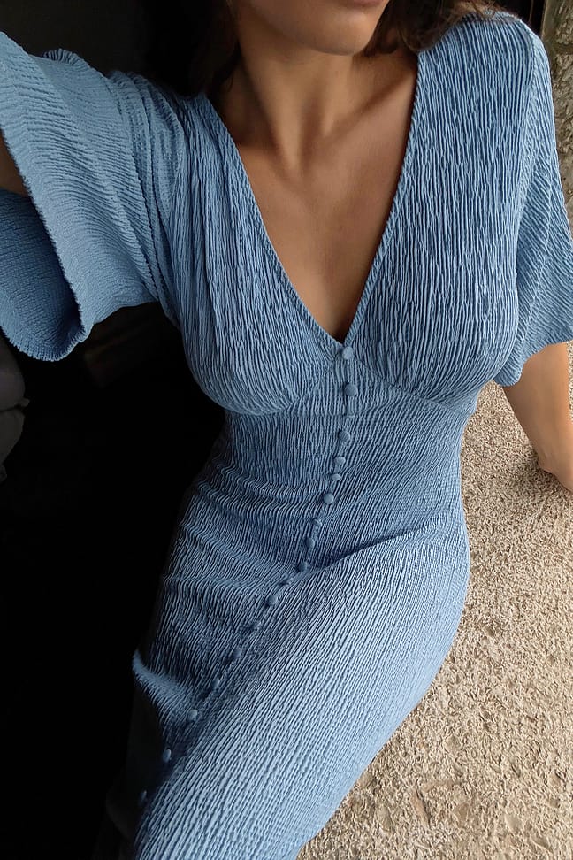 Blue Midi-jurk met knoopdetail