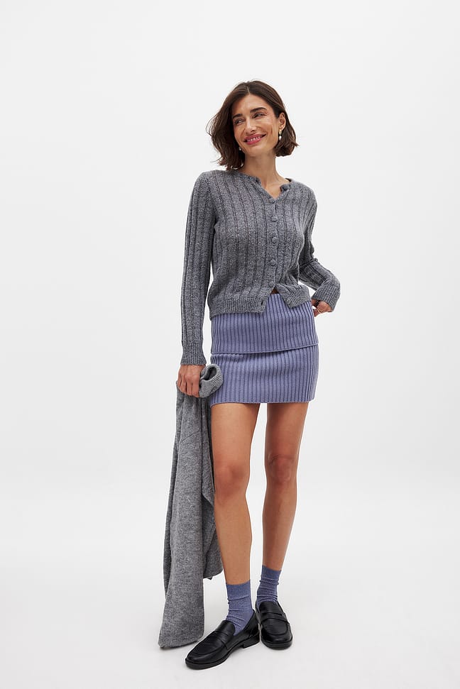 Dusty Blue Gebreide minirok