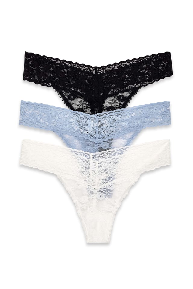 Black/White/Blue 3-pack Lace Band Thong
