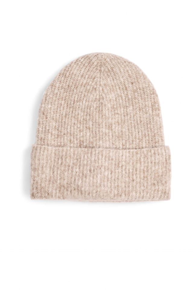 Beige Gebreide muts van wolmix