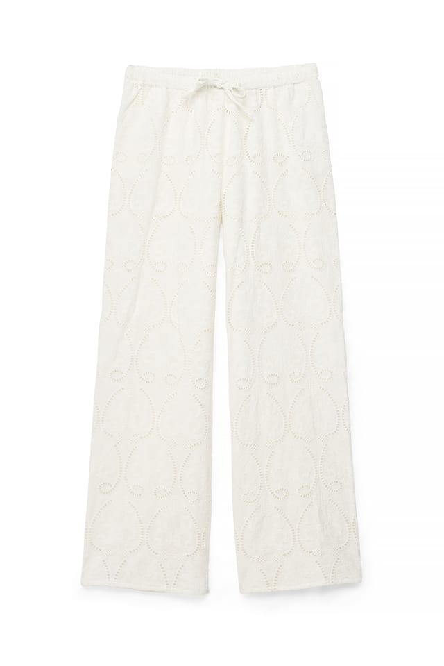 White Pantalón ancho con detalle bordado