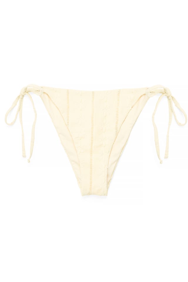 Light Yellow Culotte de bikini en broderie anglaise à liens à nouer