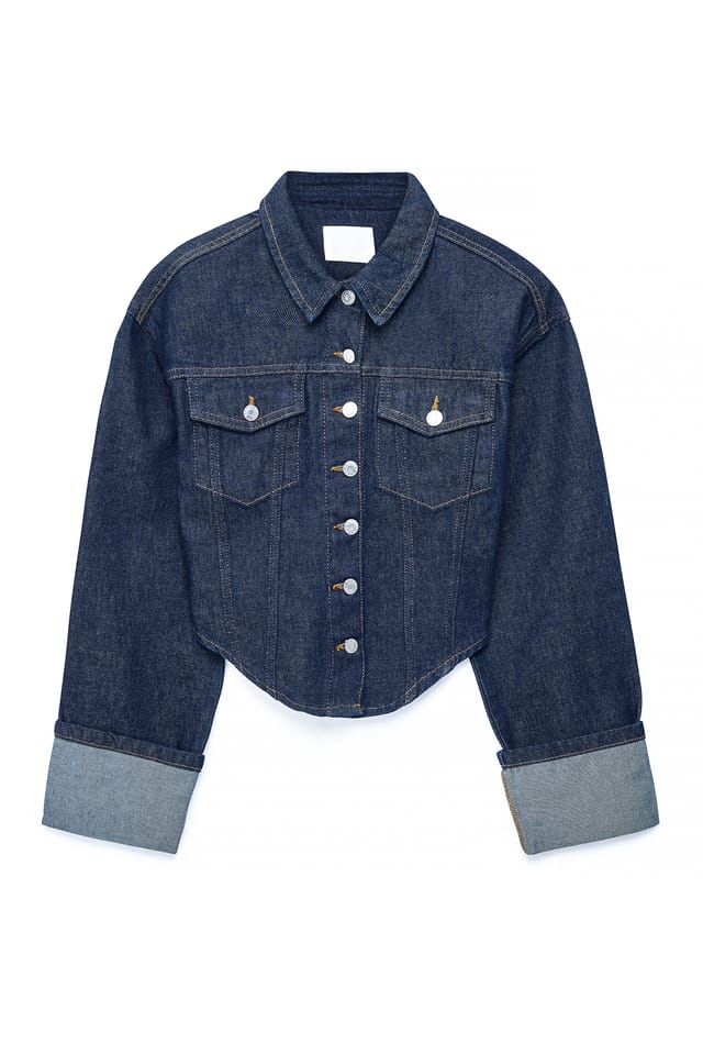 Dark Blue Chaqueta vaquera corta con dobladillo asimétrico