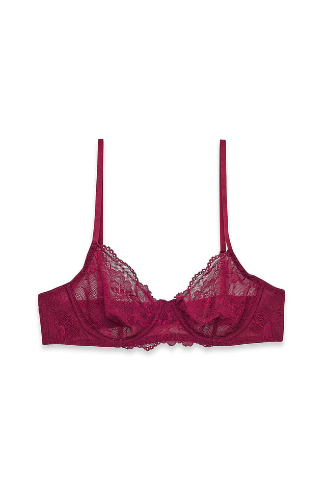 Wine Red Soutien-gorge balconnet en dentelle