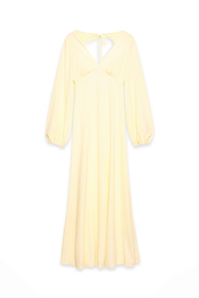Light Yellow Maxikleid mit Ballonärmeln und offenem Rücken