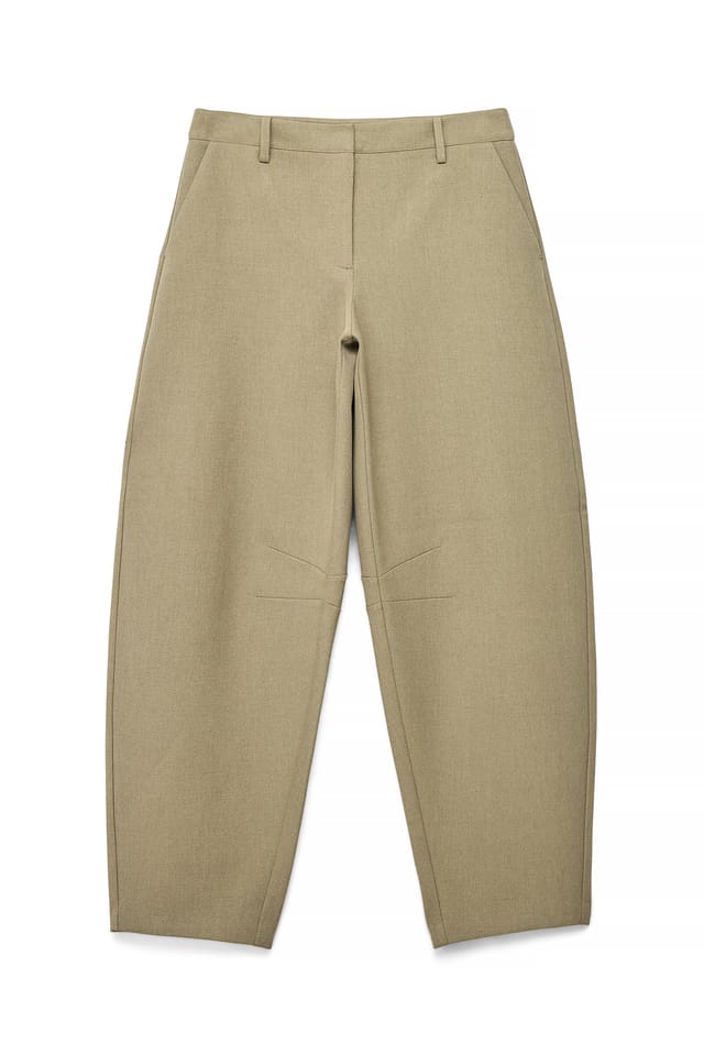 Khaki Green Barrel Mid Waist Trousers