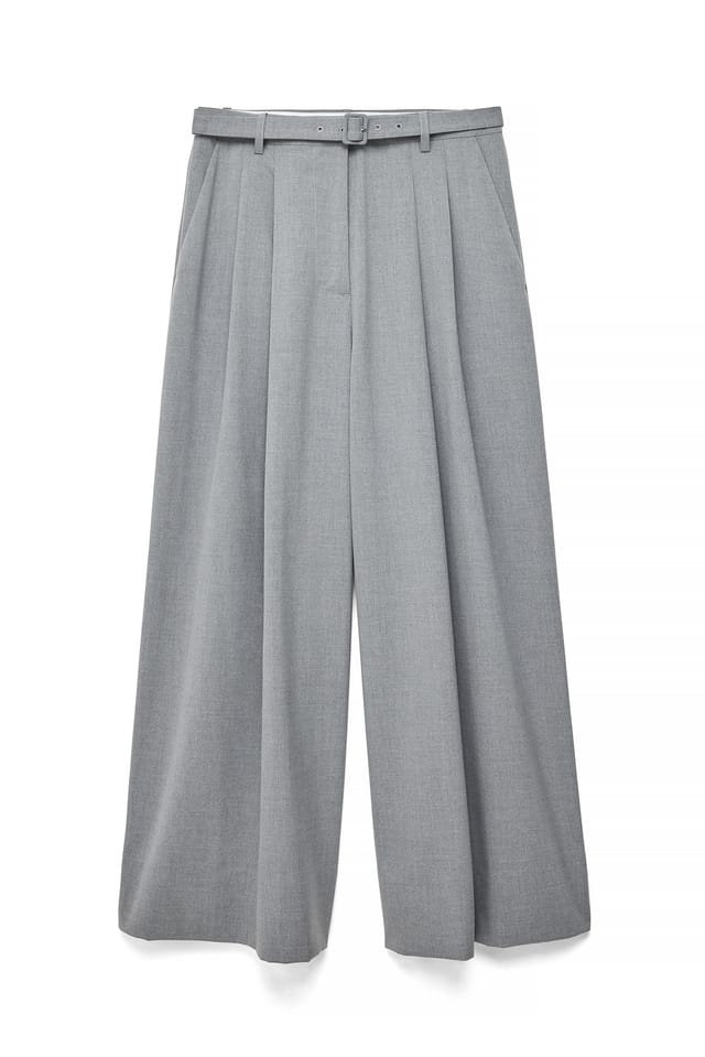 Grey Melange Belted Trousers