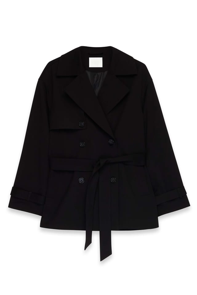 Black Belted Short Trenchcoat