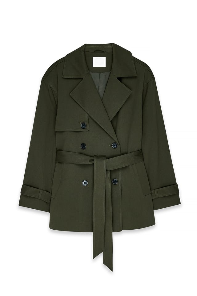 Khaki Belted Short Trenchcoat