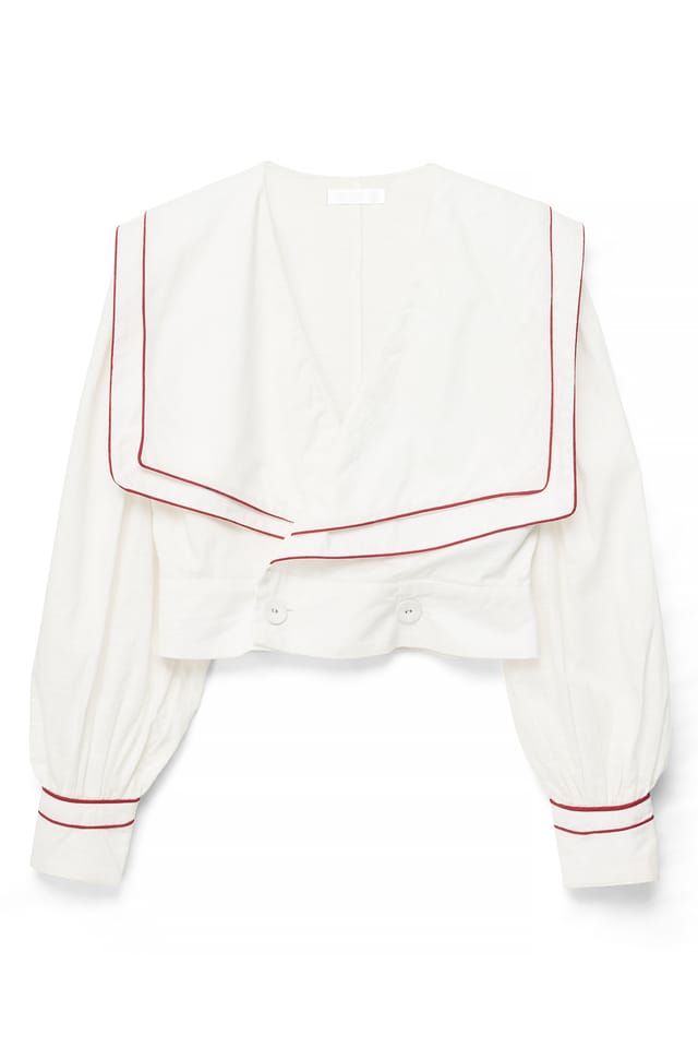 Offwhite Bomullsbluse med stor krage
