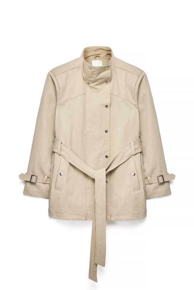 Beige Big Shoulder Pads Short Trenchcoat