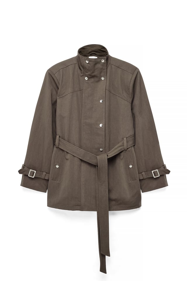 Dark Brown Big Shoulder Pads Short Trenchcoat