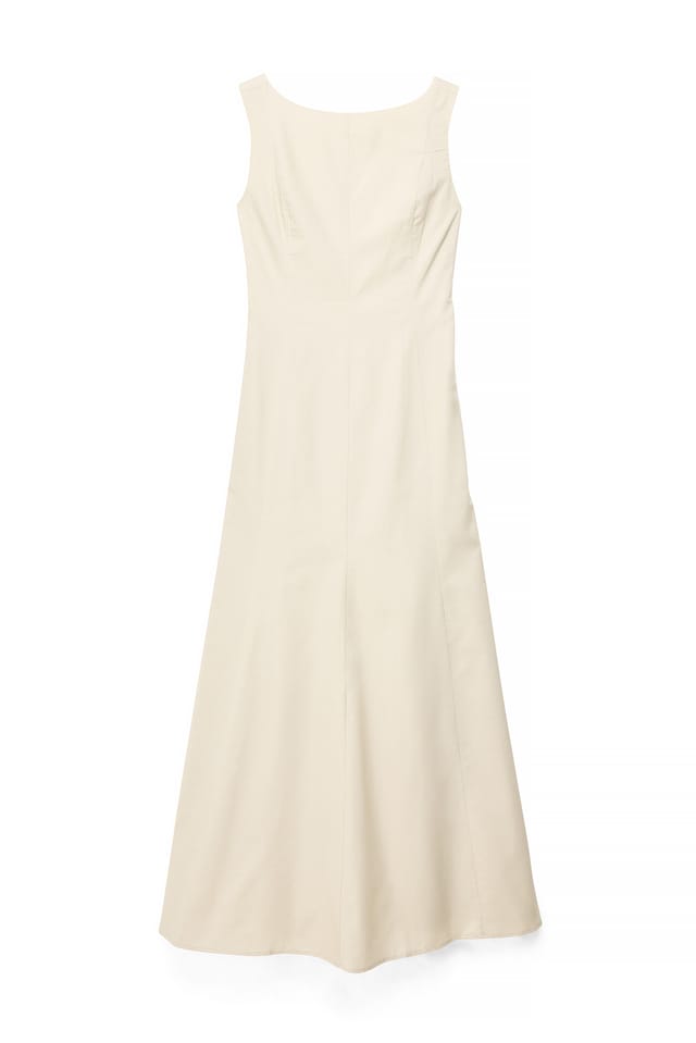 Beige Robe longue en coton à dos ouvert
