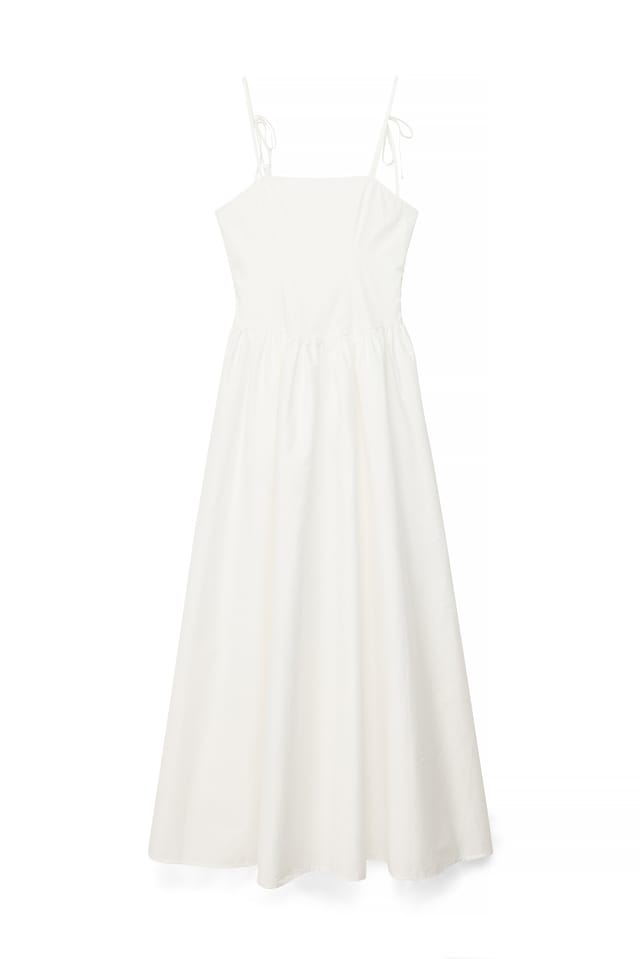 White Vestido maxi de algodón con detalle de lazo