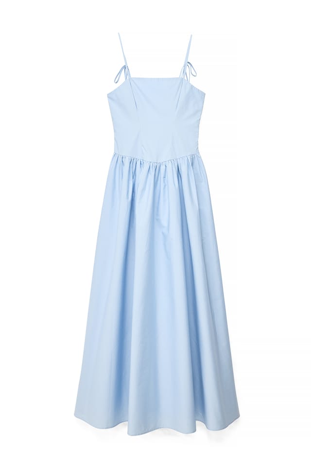 Light Blue Vestido maxi de algodón con detalle de lazo