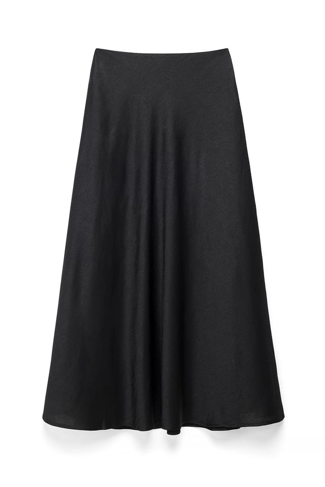 Black Crinkle Bias Cut Maxi Skirt