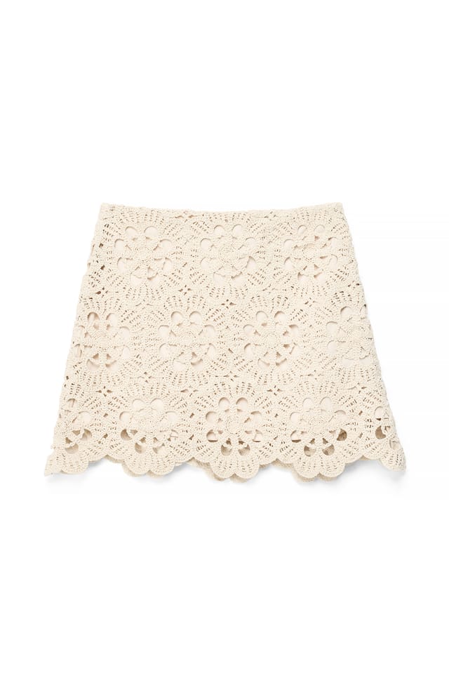Beige Jupe courte en maille au crochet à taille mi-haute
