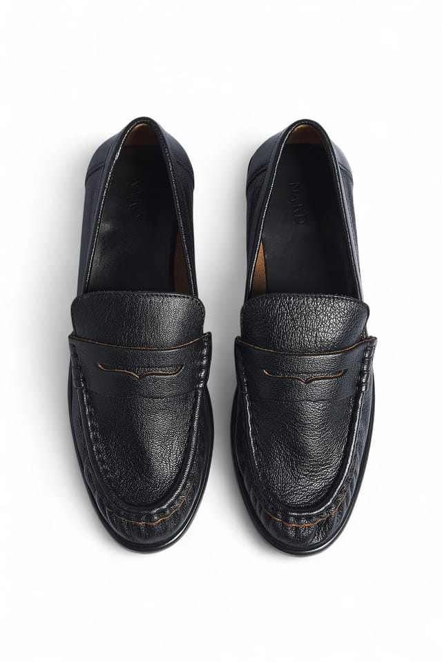 Contrast Black Leder-Mokassins aus Crushed Leather