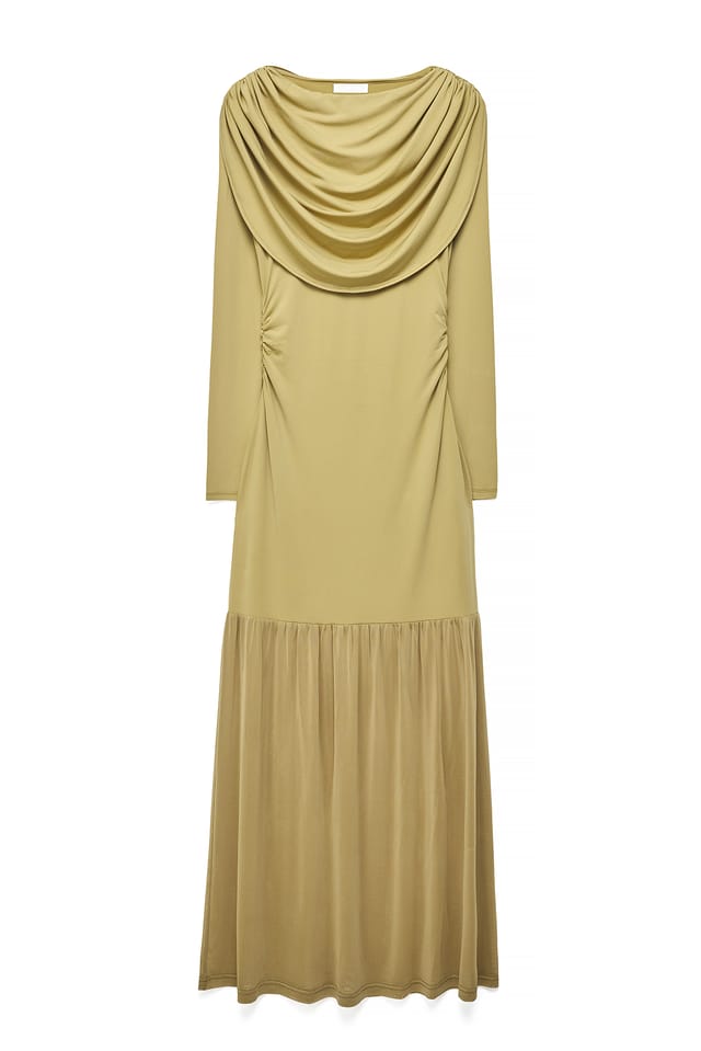 Light Green Draped Waterfall Maxi Dress