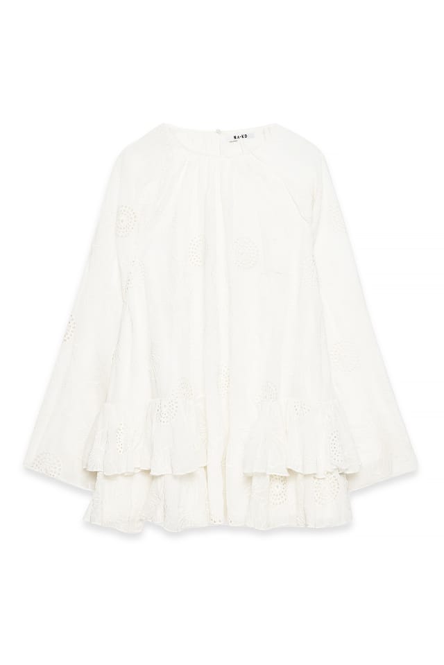 White Mini-Volumen-Kleid mit Stickerei