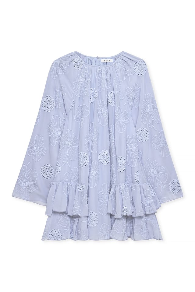 Blue Mini-Volumen-Kleid mit Stickerei