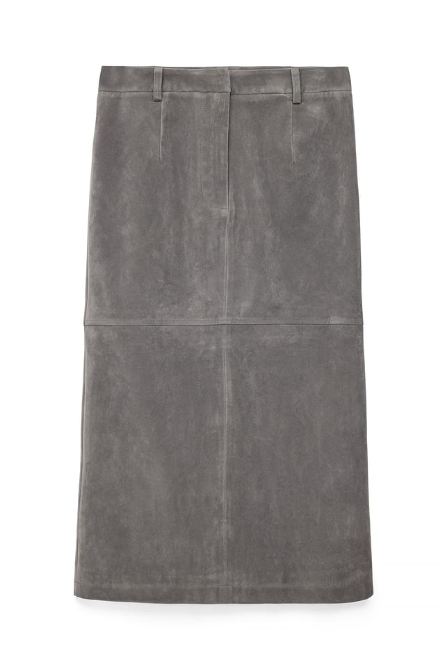 Grey Faux Suede Midi Skirt