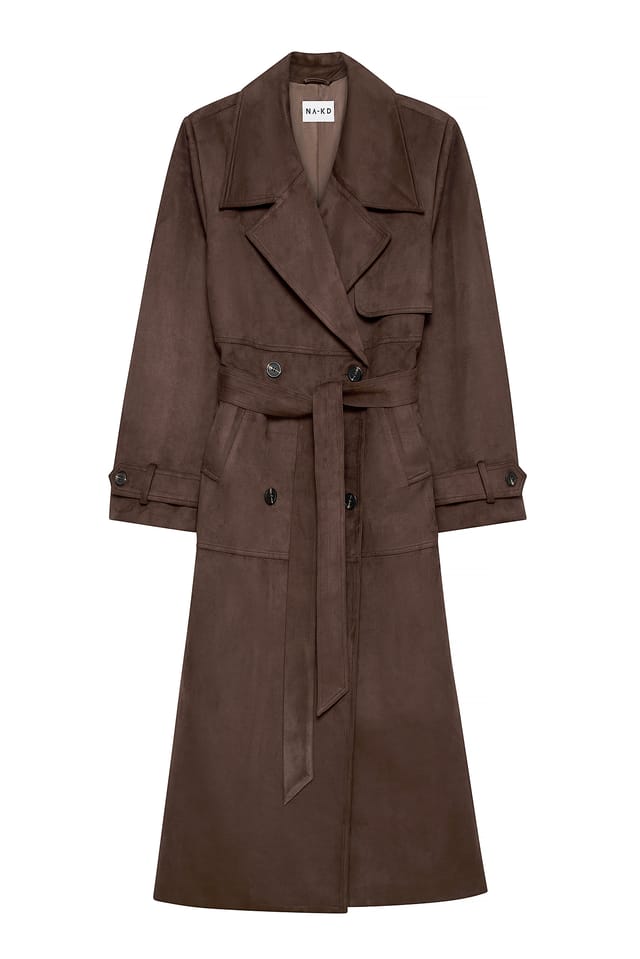 Brown Faux Suede Oversized Trenchcoat