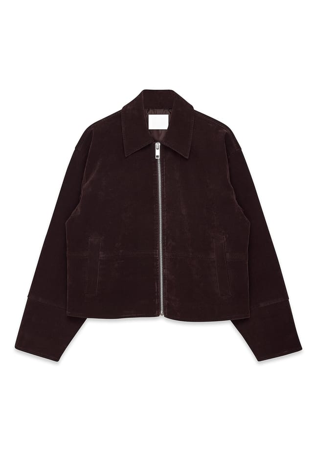 Dark Brown Faux Suede Zip Jacket