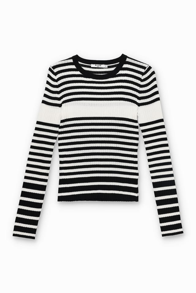 Black/White Fine Knitted Striped Sweater