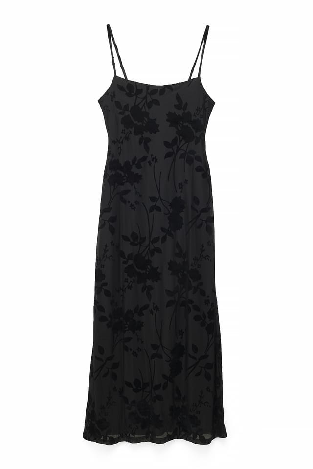 Black Maxikleid mit Blumendruck