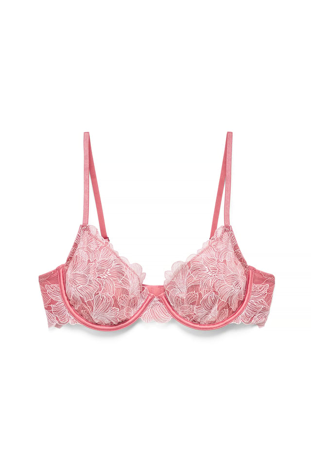 Pink Flower Embroidery Sling Wire Bra