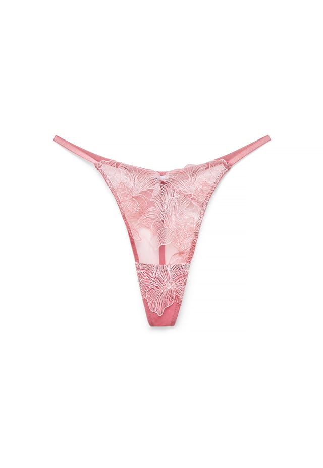 Pink Flower Embroidery Tanga