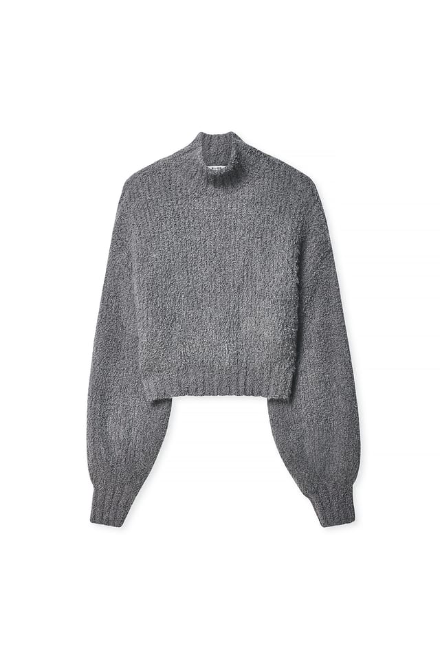 Grey Fluffy Knitted Turtleneck Sweater