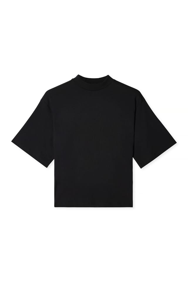 Black Funnel Neck Shaped Cotton T-shirt