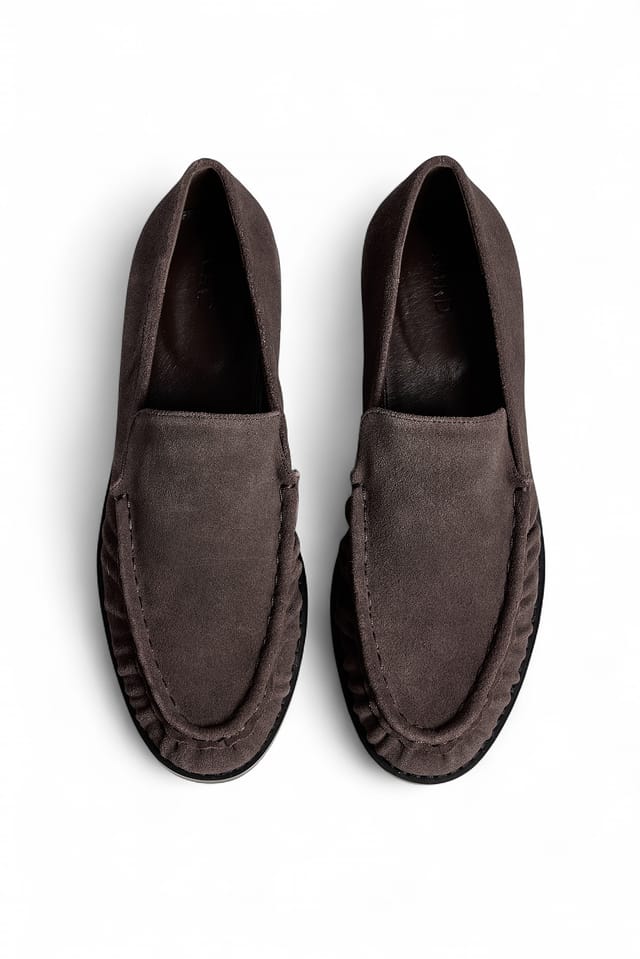 Brown Gathered Deatil Suede Loafers