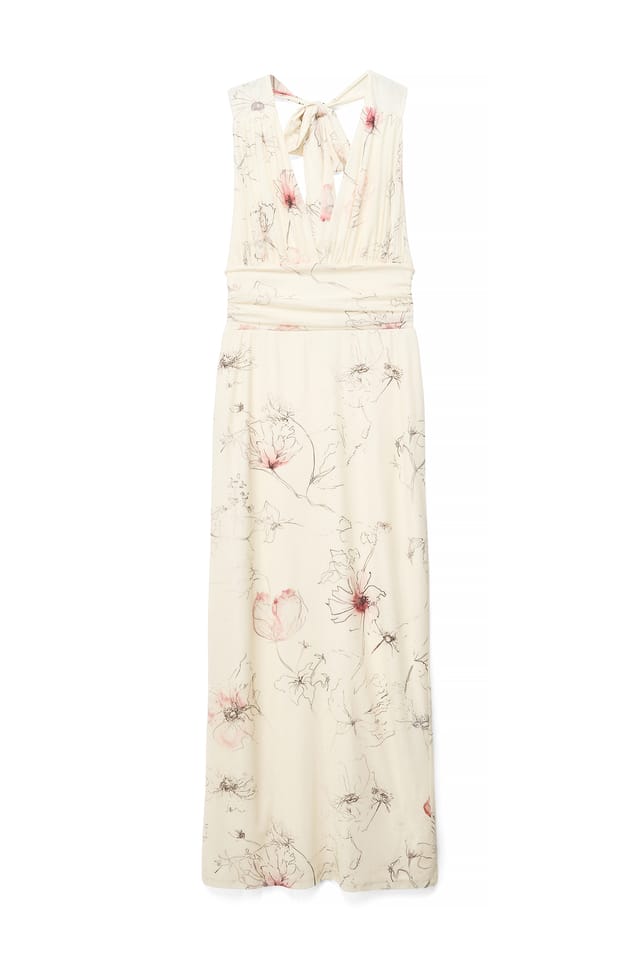 Yellow Misty Flower Halterneck Tie Maxi Dress