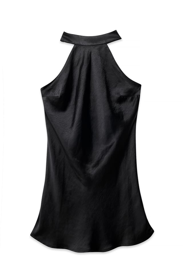 Black Minikleid aus gehämmertem Satin mit Schnürung am Rücken