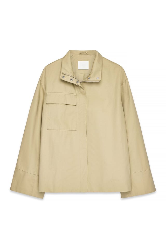 Beige High Neck Oversized Short Trenchcoat