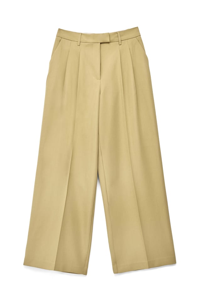Kakhi green High Waist Pleated Wide Leg Pants
