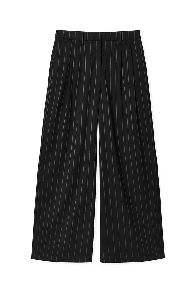 Black/White Stripe Pantalon taille haute