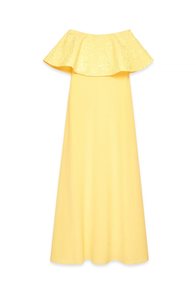 Yellow Bandeau-Jacquard-Maxikleid