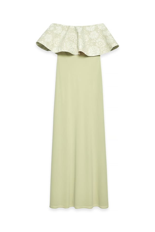 Sage Green Bandeau-Jacquard-Maxikleid