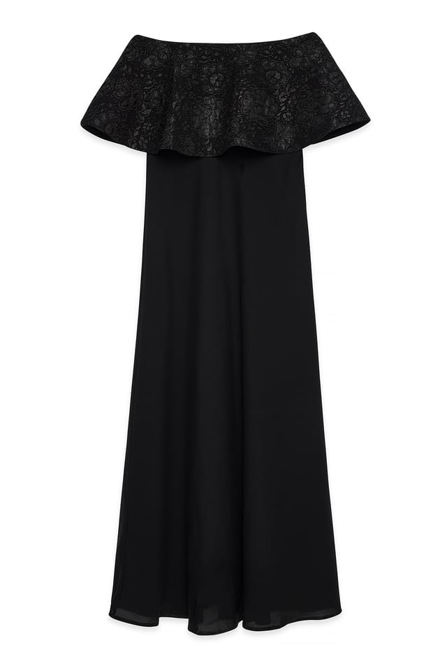 Black Bandeau-Jacquard-Maxikleid