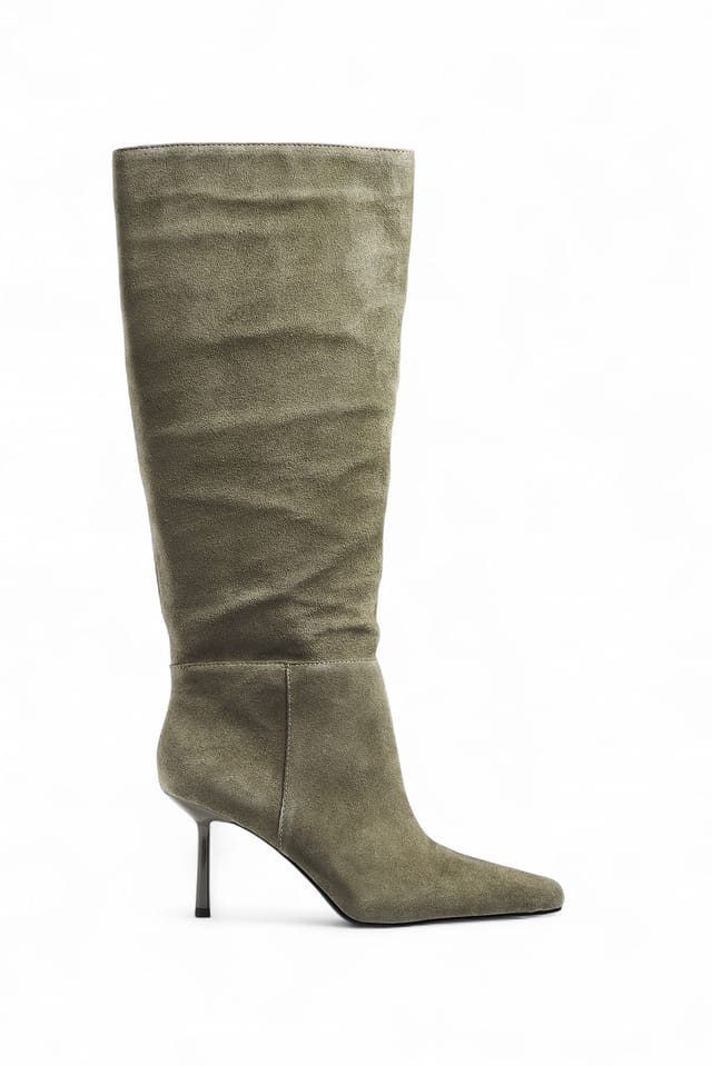 Khaki Green Knee High Suede Boots