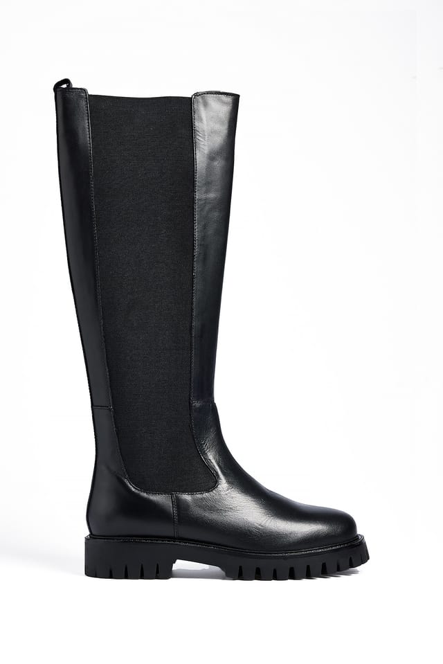 Black Kniehohe elastische Lederstiefel