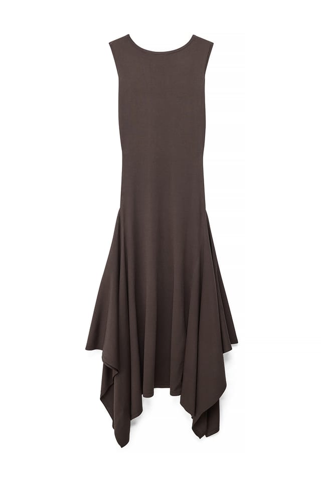 Dark Brown Knitted Asymmetric Hem Midi Dress