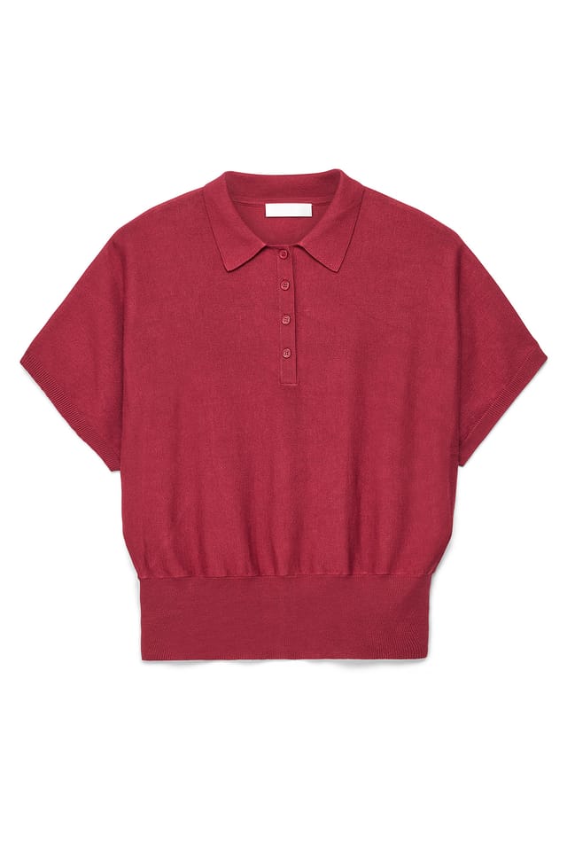 Red Knitted Collar Short Sleeve Top