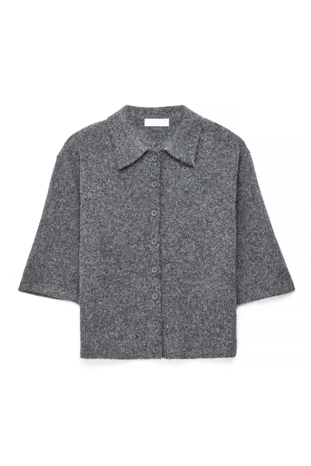 Dark Grey Melange Knitted Collar Cardigan
