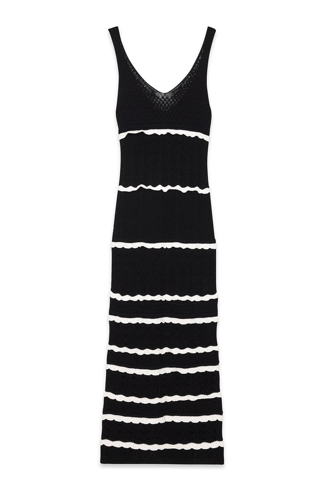 Black/White gehäkeltes Strick-Maxikleid